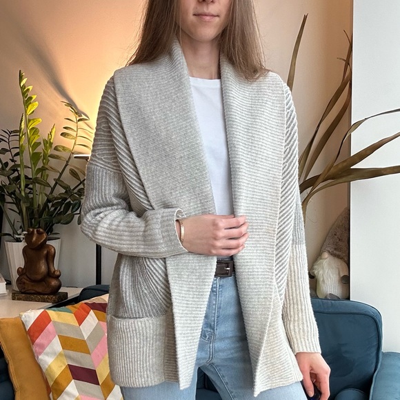Vince Wool Cashmere Gray Open Front Ribbed Cardigan S - Picture 3 of 12